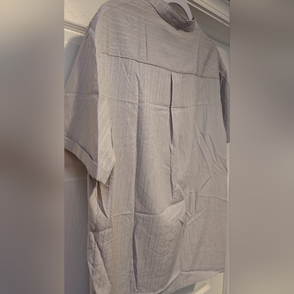 COOFANDY NWT Men's Gray Short Sleeve Striped Buttoned Casual Shirt Size Large - Picture 10 of 15